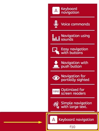 Screenshot of the inSuit tool showing the keyboard navigation interface among the available navigation options.